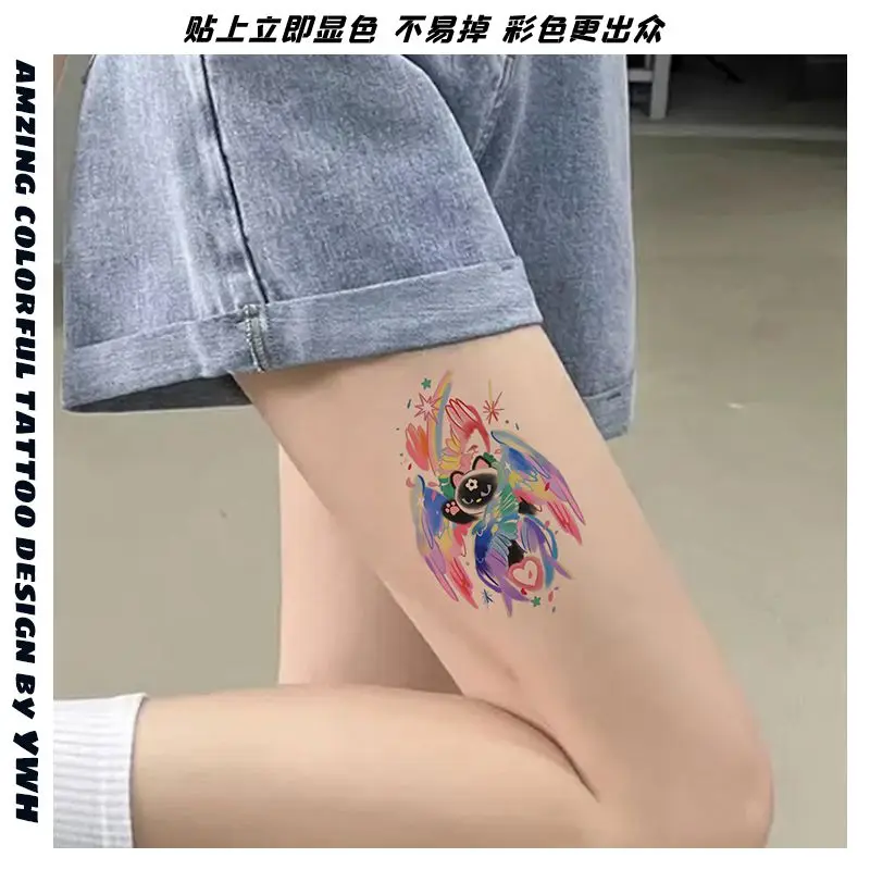 Cartoon Fantasy Cat Tattoo Sticker Sexy Flower Arm Waterproof Fake Tattoos for Women Festival Accessories Tatoo Art Wholesale