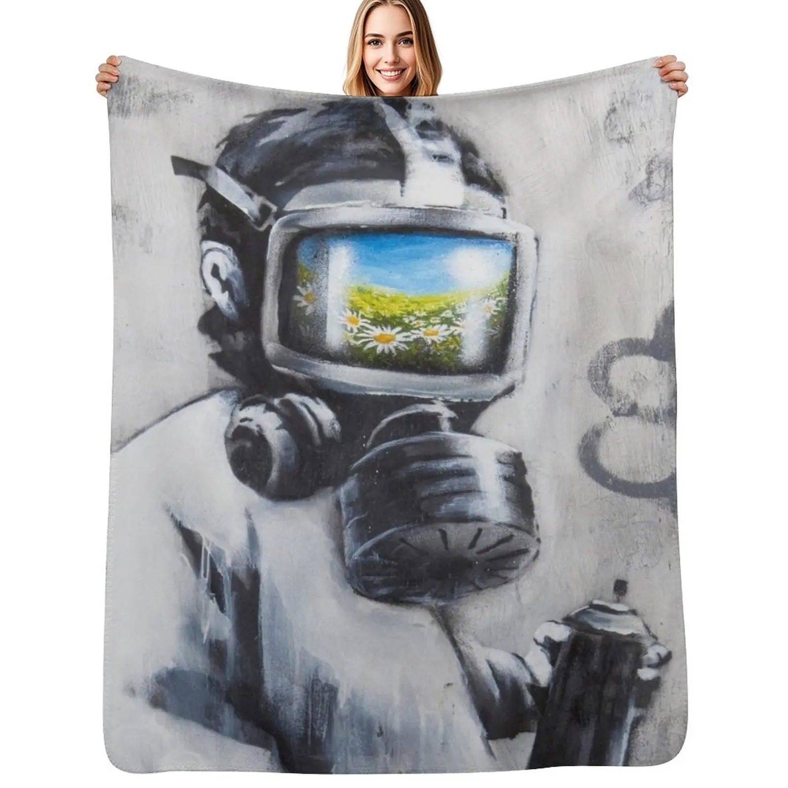 Banksy Gas Mask Boy Art Throw Blanket Soft Cozy Blanket for Pet Kids Adults