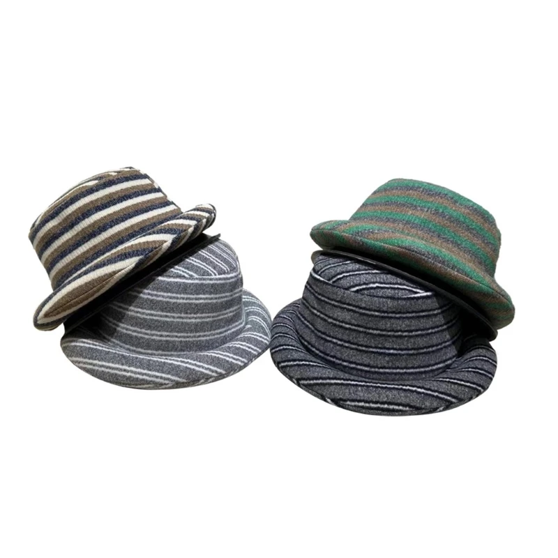 Contrast Stripe Fishing Hat Fashionable Bucket Hat Women Winter Warm Travel Hat