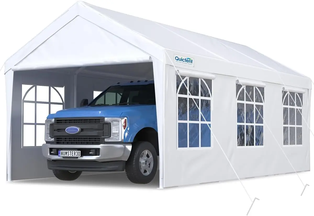 10'x20' Heavy Duty Carport Car Canopy Garage Outdoor Boat Shelter Party Tent with Sidewalls and Rollable Windows-White