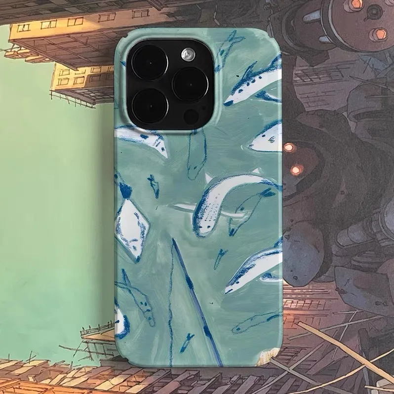 

Ins Light Green Graffiti Fish Phone Case for IPHONE 17 16E 15 PROMAX 14 Plus 13 12 MINI 11 PRO 16Plus XR XS Acrylic Phone Cover