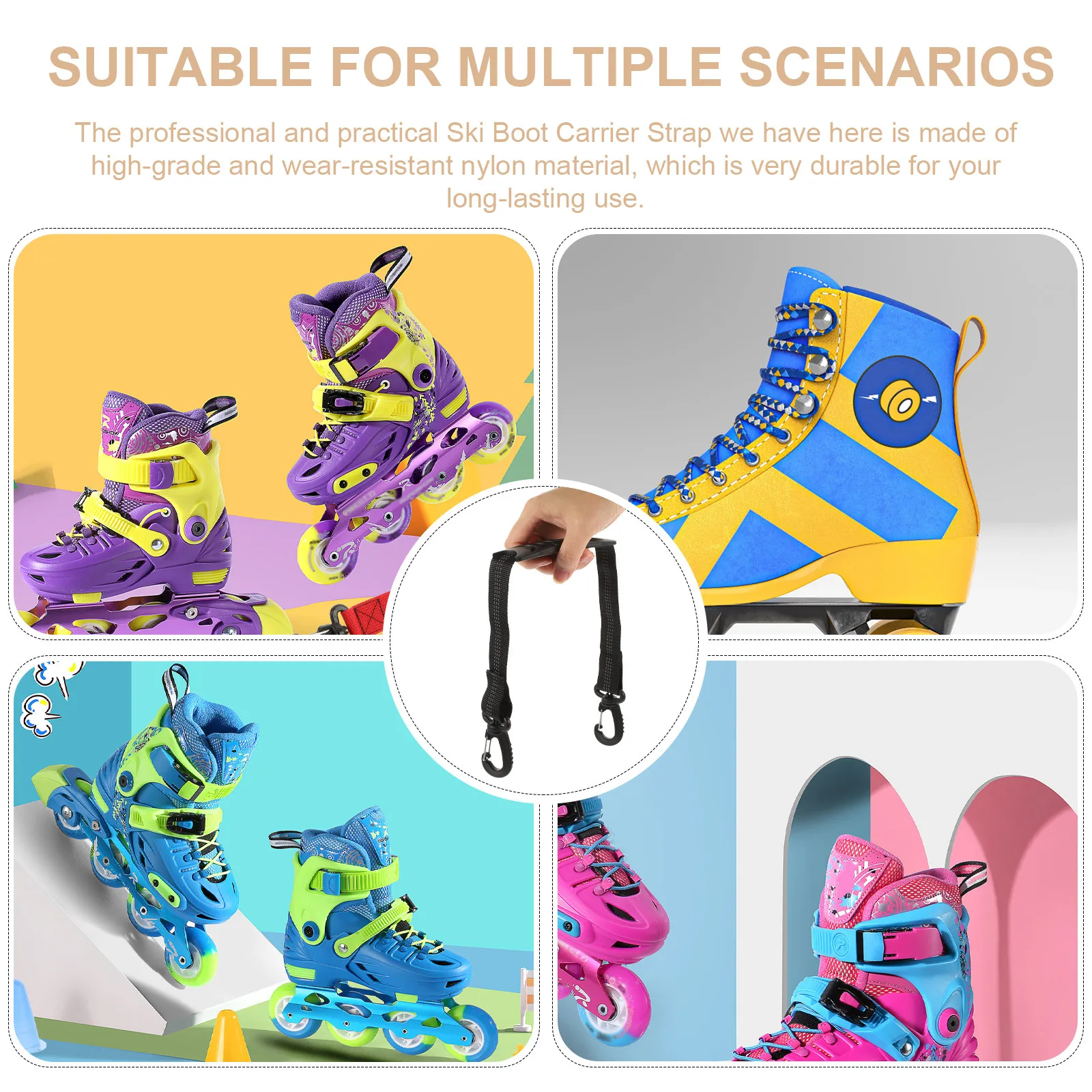 

2Pcs Professional Ski Straps Premium Nylon Adjustable Boot Carrier Strap for Skiing Snowboarding Roller Skating Ice Skating