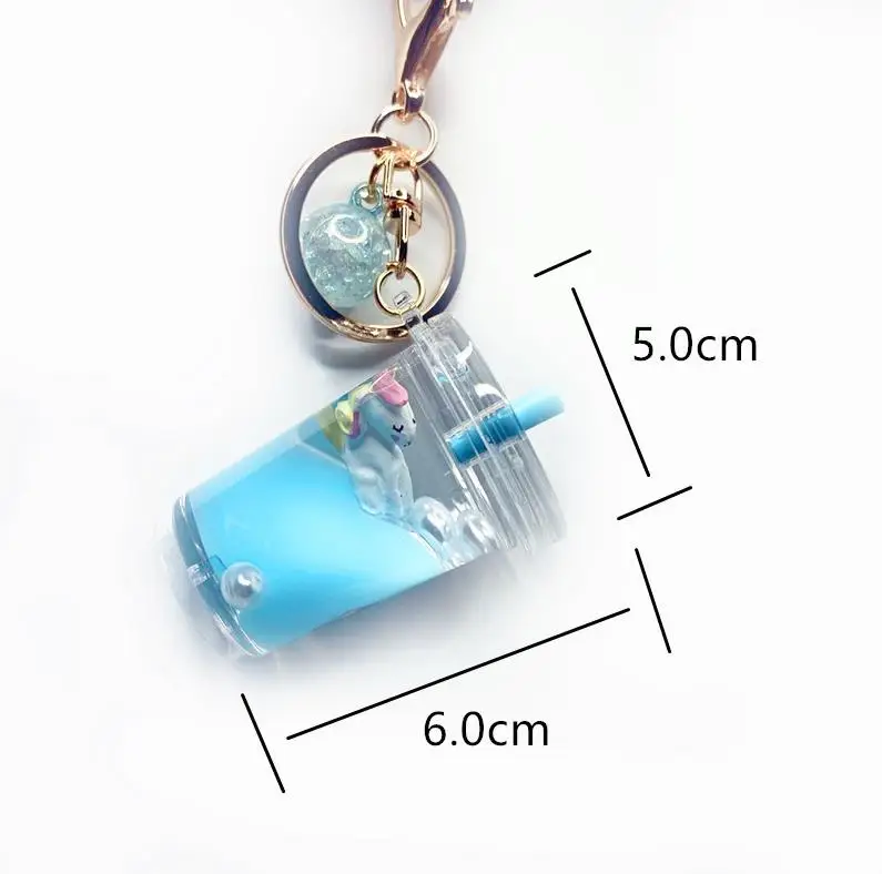 Acrylic Milk Drinks Tea Cups Keychain Little Daisy Unicorn Moving Liquid Key Chain for Kids Bag Pendant Toys Birthday Gift ni186