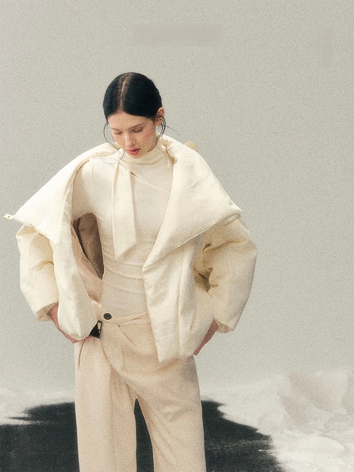 

Thiened 90 White Du down Puffer Jaet Women's High Collar Warm Outerwear Ele Sle Long Sve Regular Length