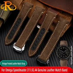 21mm Men's Vintage Frosted Leather Watch Strap For Omega Dark Side of the Moon Speedmaster 311.92.44 Deployant Clasp Watchband