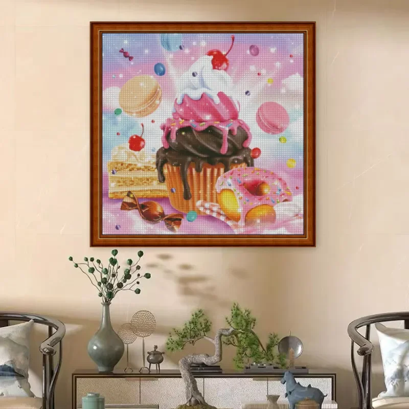 [ZZ1652-Ice Cream Donut] Stamped Cross Stitch Kit 14CT 16CT, Needlework Project, Printed Fabric for Hand Stitching