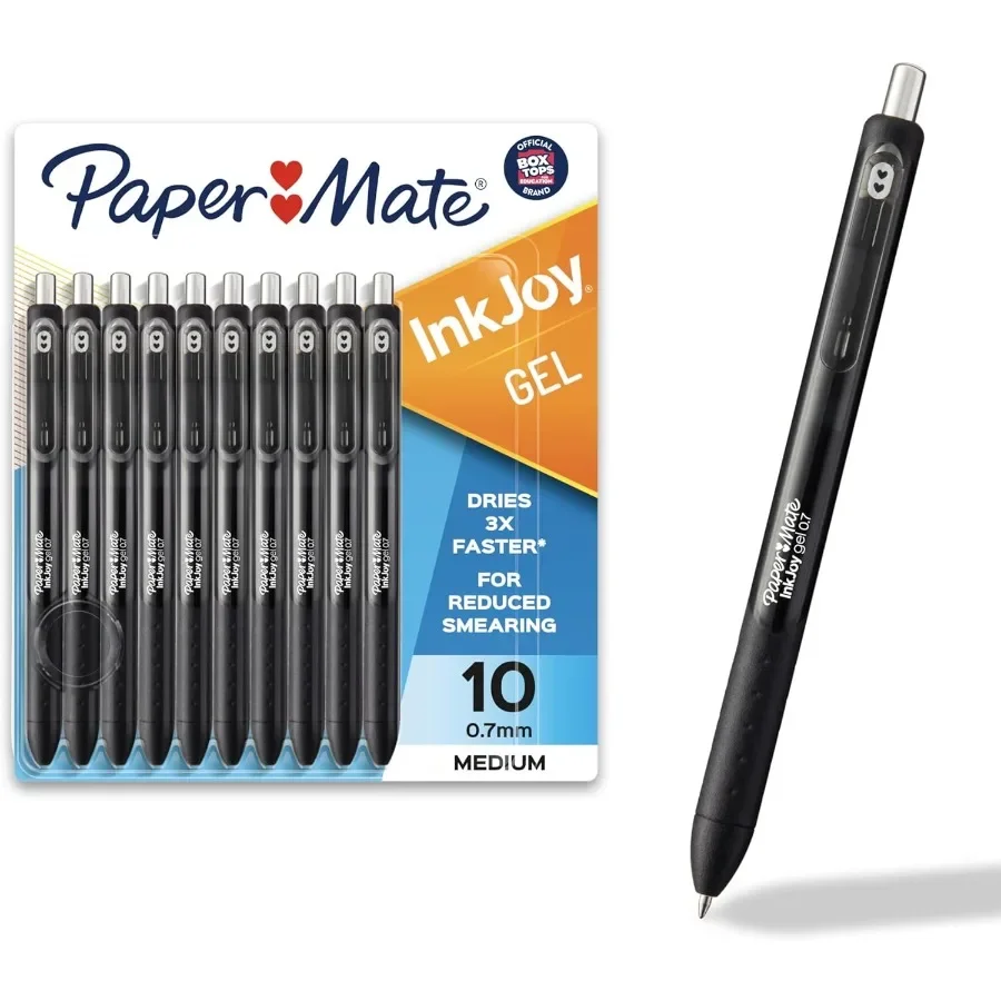 أقلام جل ذات نقطة متوسطة 0.7 مم، 10 عبوات حبر أسود سريع الجفاف، قبضة مريحة لتدوين الملاحظات والمجلات