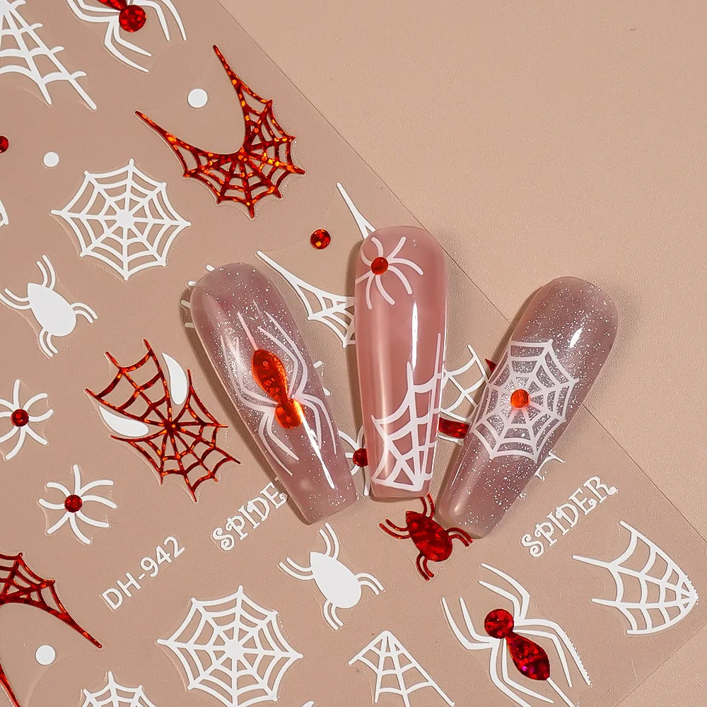 1/5PCS 빨간색 흰색 거미줄 네일 스티커 다크 스타일 네일 아트 장식 스티커 DIY 매니큐어 자기 접착제 장식 데칼