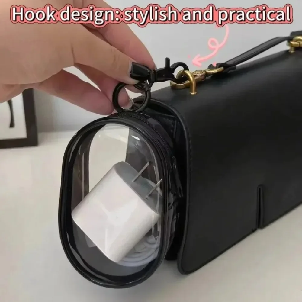 Portable Mini Transparent Storage Bag With Zipper, Multifunctional Headphone And Charger Case, Travel Accessories With Keychain