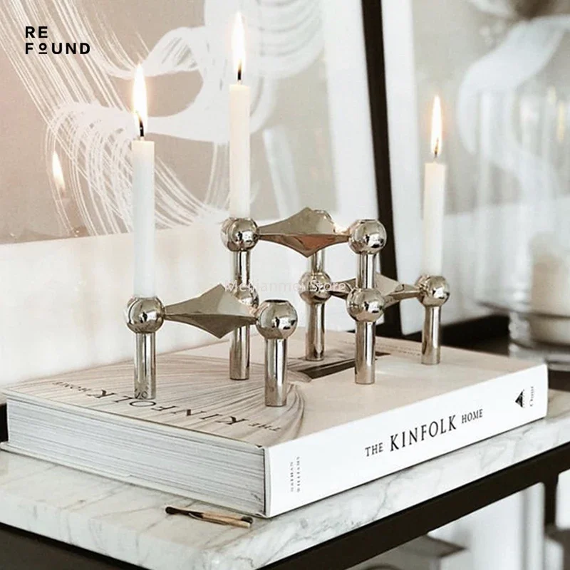 Luxury Silver Nordic Molecular Candle Holder Metal Candlestick Table Centerpiece Living Room Decor Ornament Gift set candelabra