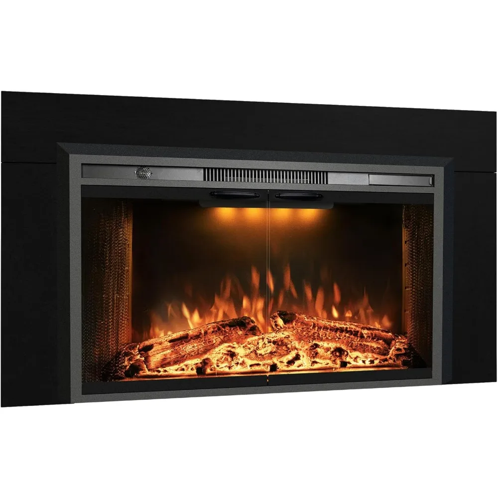 Electric Fireplace Insert with Metal Trim Kit, Adjustable Flame, Fire Crackling Sound, Top Light Colors, Timer, Glass Door