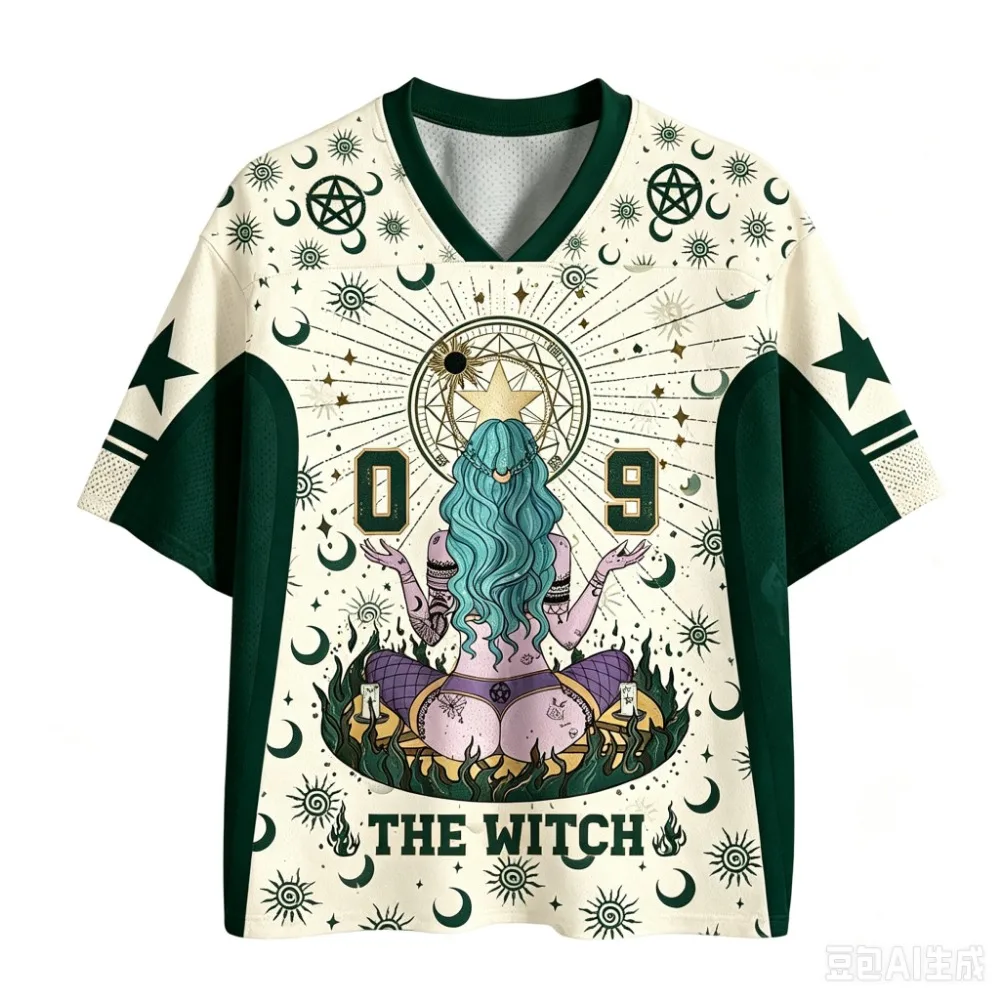 Occult Witch Graphic 3D Printed Men's Women V-neck T-Shirt Retro Harajuku Casual Quick-Dry Sport Y2K Style Parent-Child Clothing view 3