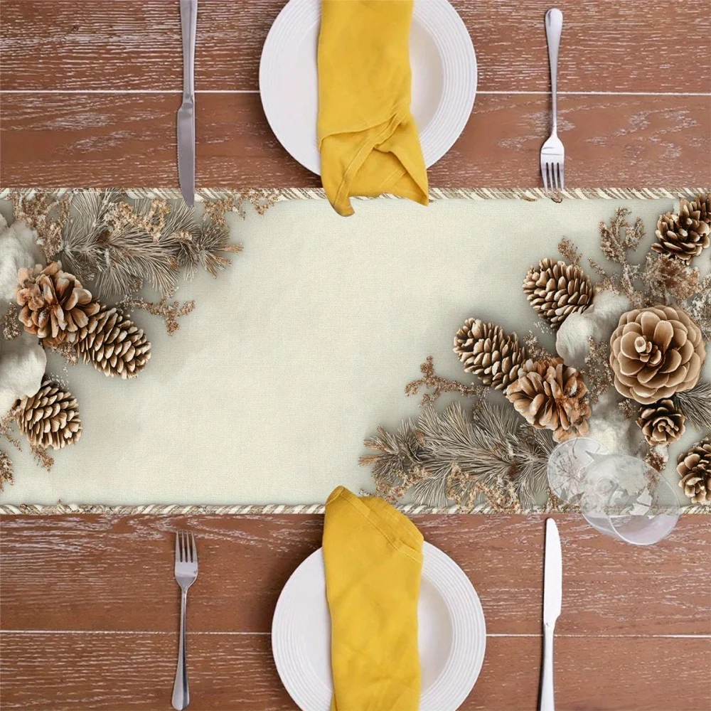 1pc Winter Floral Table Runner  - Holiday Decor for Thanksgiving, Christmas - Durable & Easy-Clean