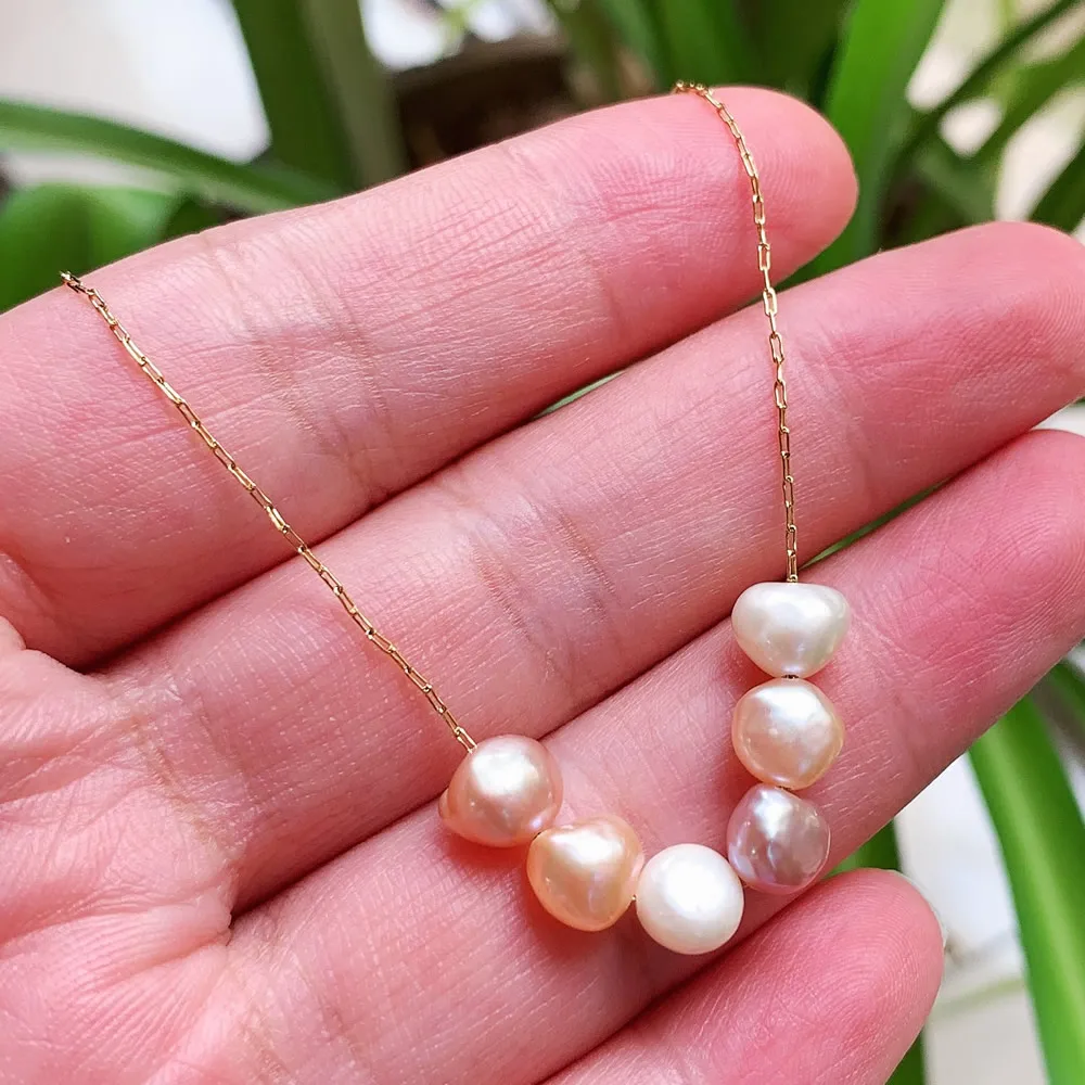 Mixed Color Natural Freshwater Pearl Necklace for Women Wedding Gifts Irregular Baroque Stainless Steel Chain Choker Minimalist