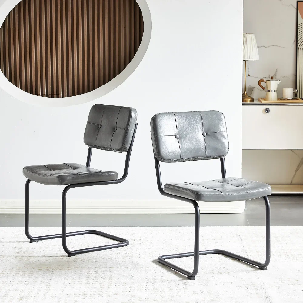 

Ligth grey modern simple style dining chair PU leather black metal pipe dining room furniture chair set of 2