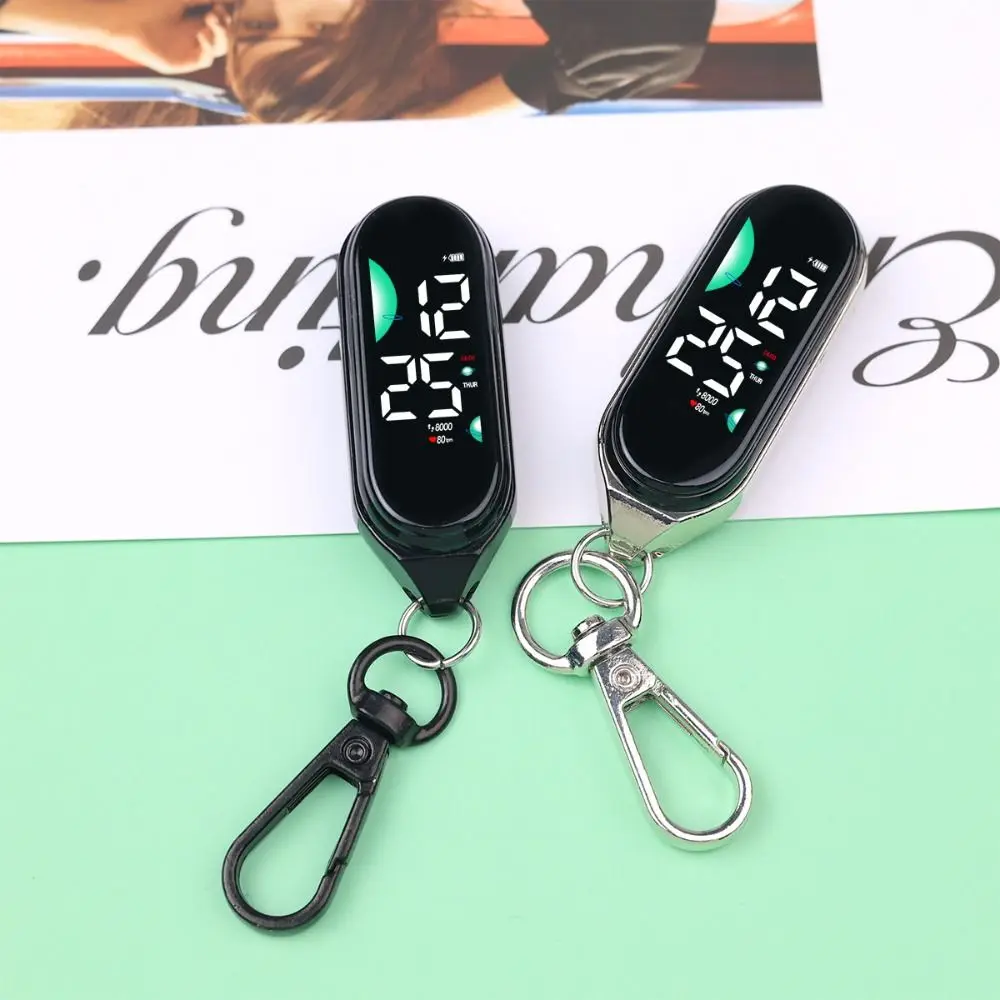 Digital Display Electronic Hanging Watch Touch Screen Waterproof Pocket Watch Keychain Luminous LED Watch Keychain Adults view 3
