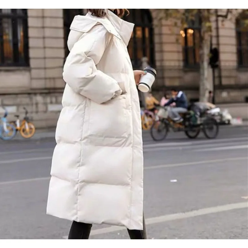 Women Winter Hooded Straight Long Cotton Padded Coat Oversized  Thicken Quilted Jackets Down Coat Korean Casual Parkas Snow Wear