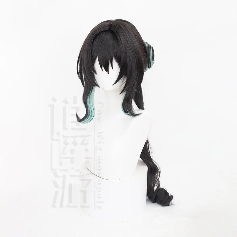 Peluca de Cosplay Ruan Mei juego Honkai: Star Rail 80CM de largo negro verde mezclado pelo sintético resistente al calor pelucas de Cosplay de Anime + gorro de peluca