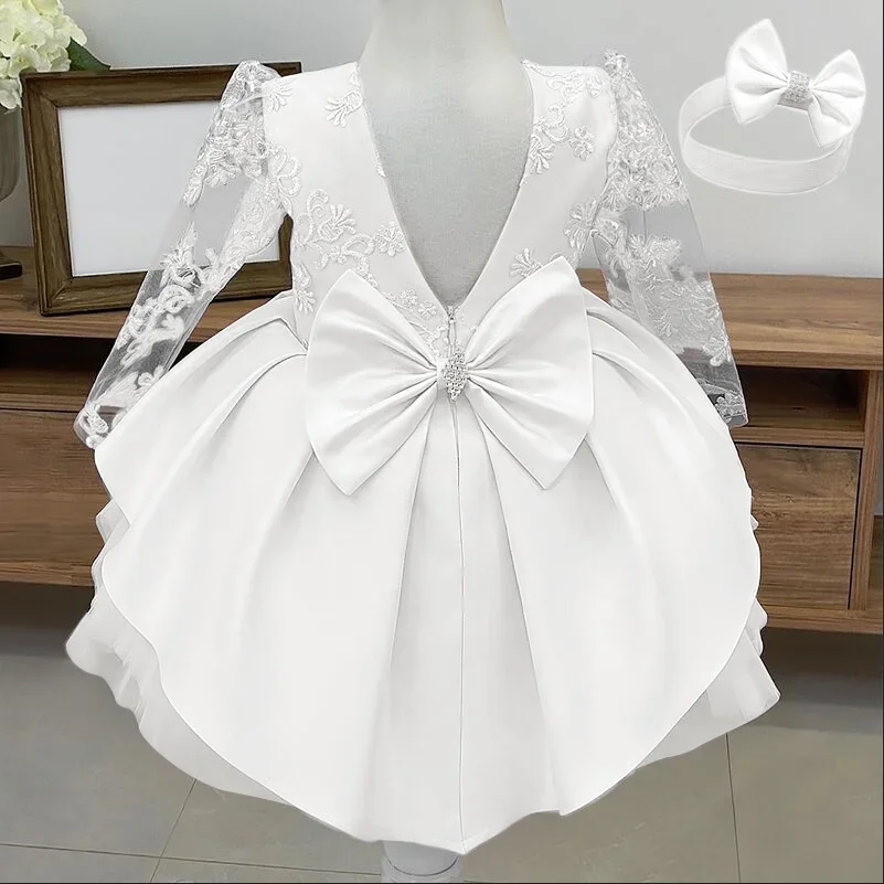 Baby Girls White Baptism Dress with Flower Embroidery - Perfect for Birthday, Wedding & Special Occasions