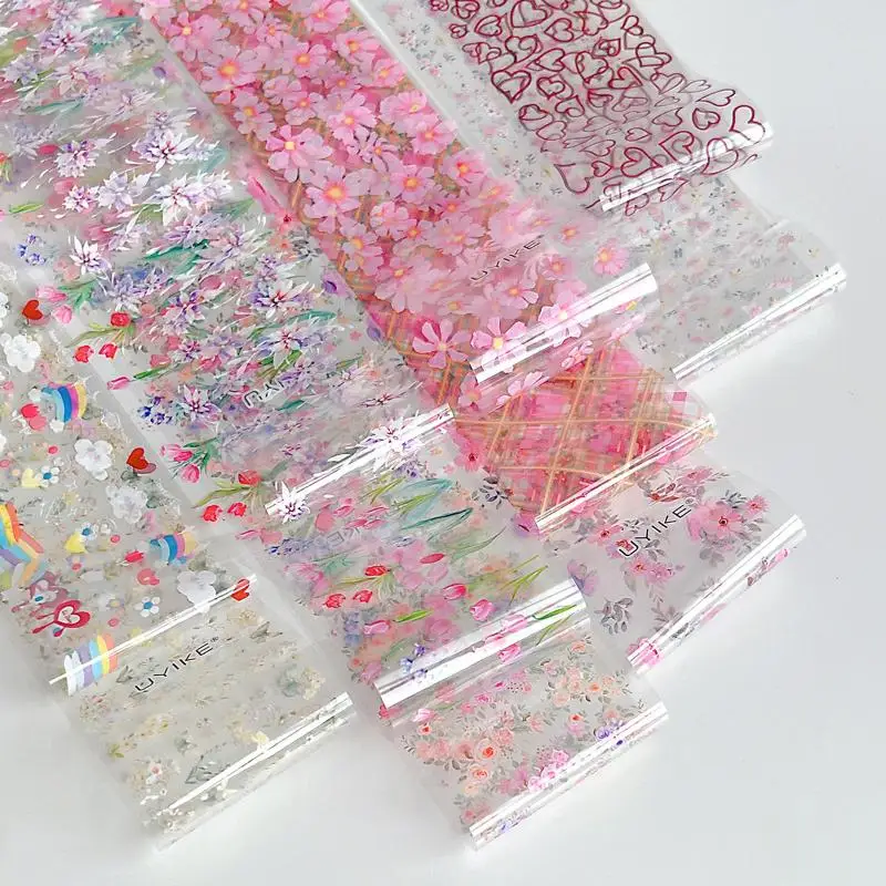 Flower Rose Nail Transfer Foils 10 Rolls Butterfly Floral Slider Paper Set for DIY Nail Art Salon Manicure Decoration