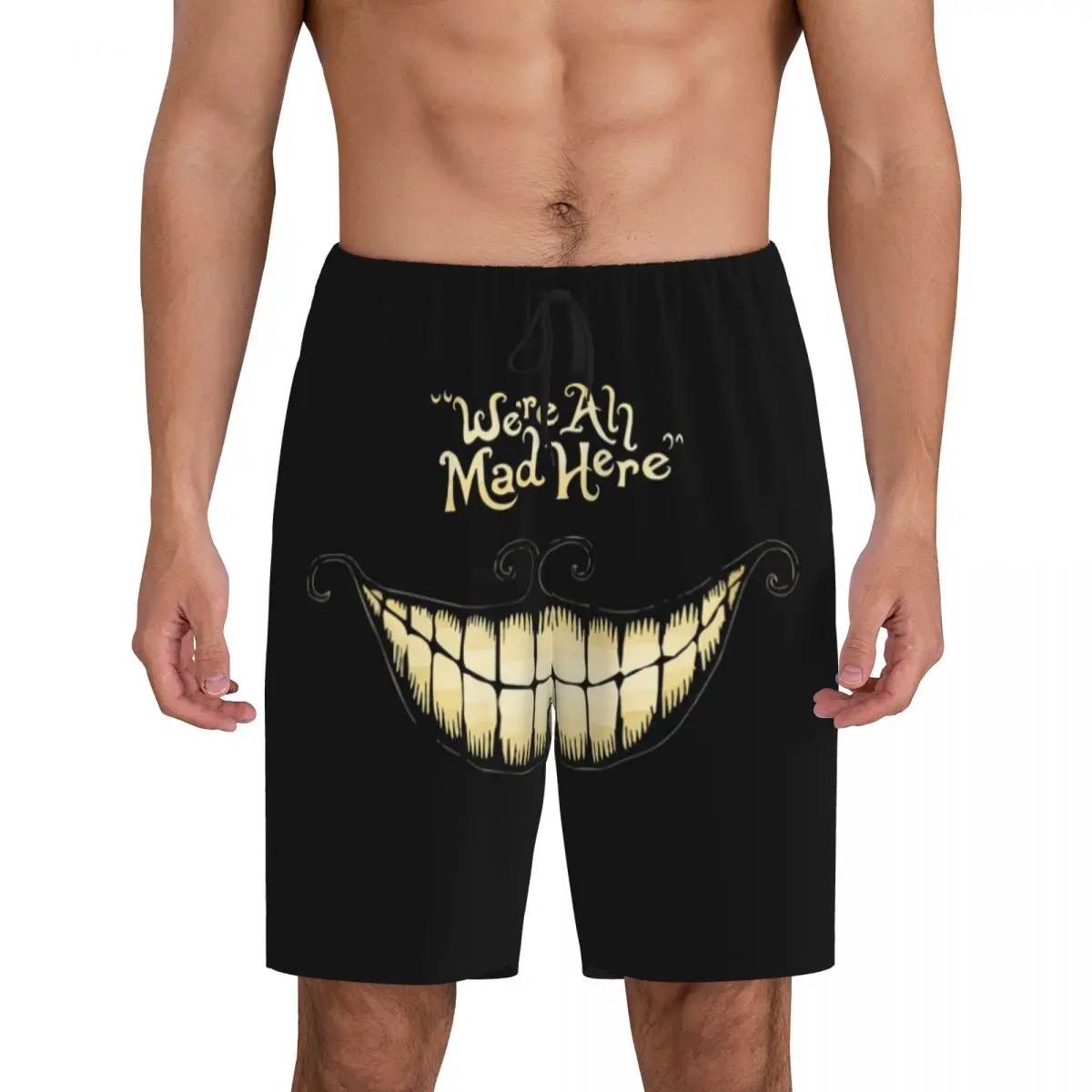 Custom Print Men Trendy Cheshire Cat Pajama Shorts We're All Mad Here Sleep Pjs Sleepwear Bottoms with Pockets