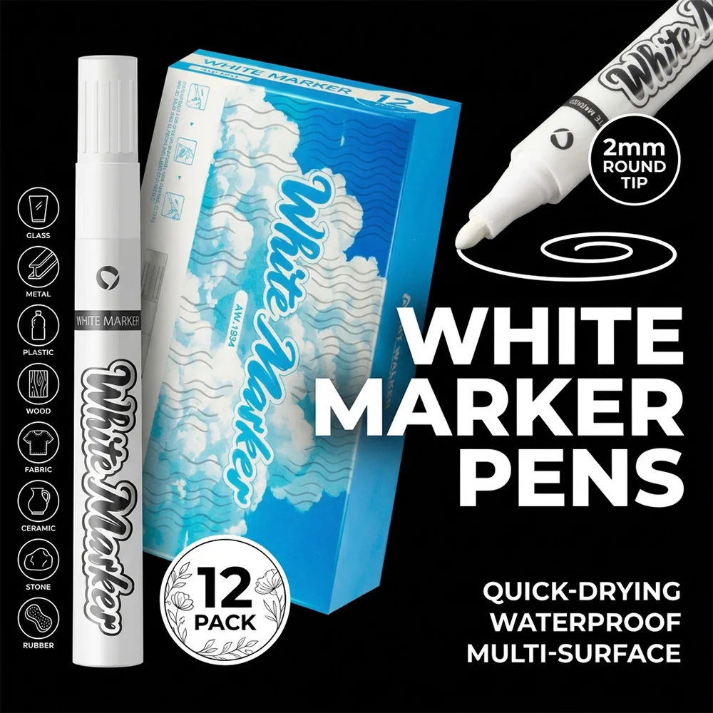 1/2/3/4/5/6/10 Pcs White Markers Set Graffiti Art DIY Decoration Creation Marking Waterproof Fade-Resistant Home Office Supplies