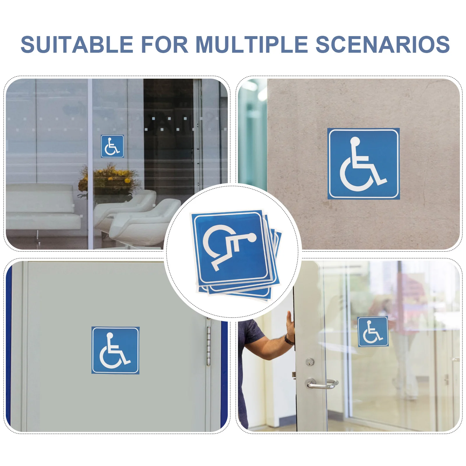 4 Sheets Disabled Access Symbol Wheelchair Sticker Scratch Resistant Easy Apply for Wheelchair Car Window Restroom Elevator