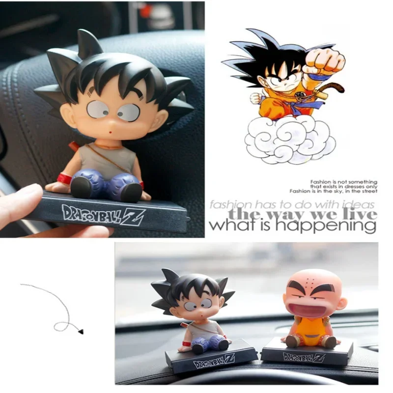 Dragon Ball Z Dolls Phone Holder Anime Figure Son Goku Kuririn Shaking His Head Dolls Car Ornaments Car Accessories Kids Toys