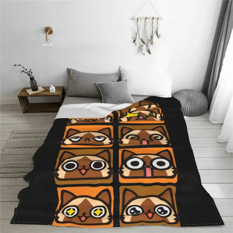 Monster Hunter Airou Faces Blanket Plush New Style Dust Cover Bedding Supply Mechanical Wash