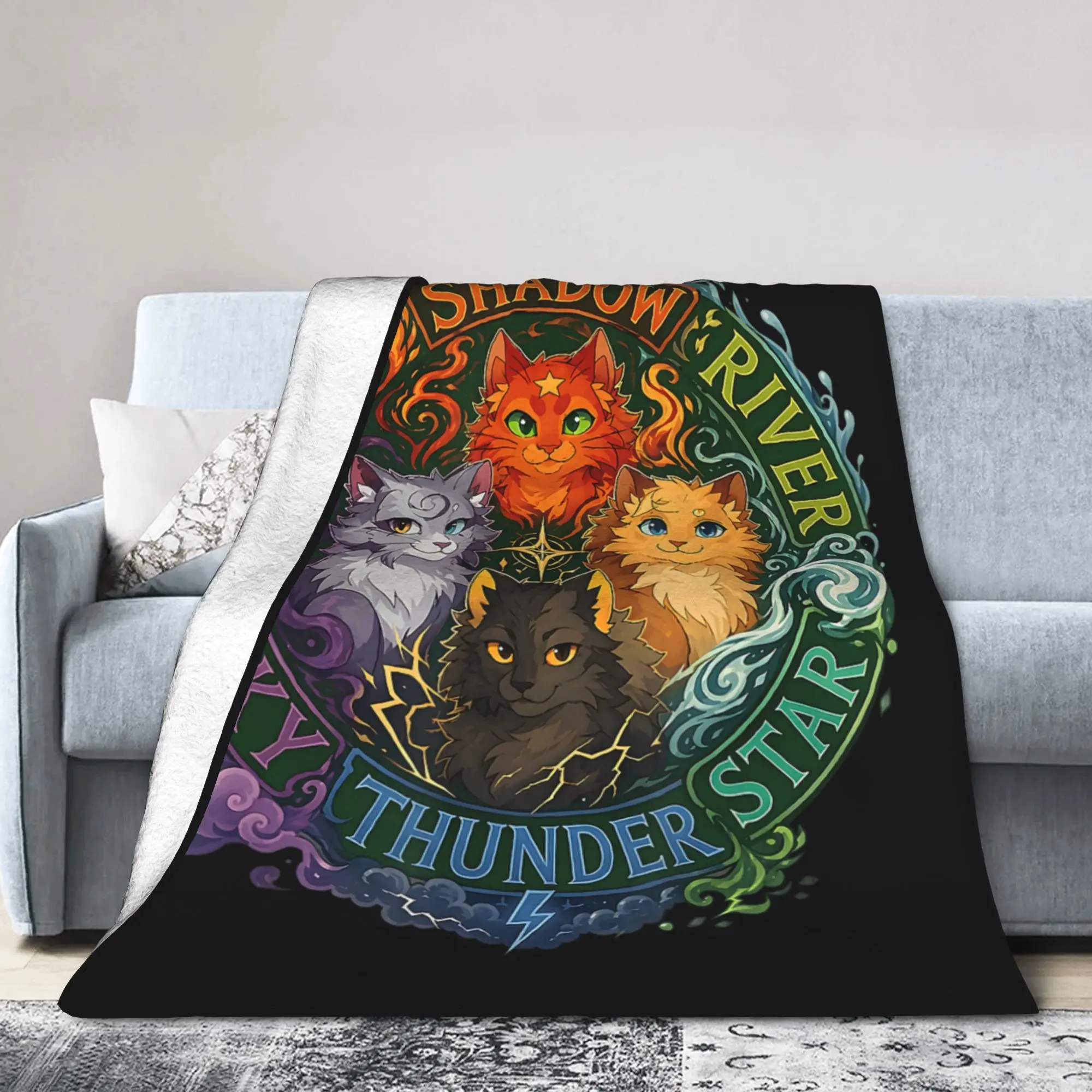 Wind Shadow River Star Thunder Sky Cat Knitted Blanket Warriors Fuzzy Bedding Throw Blanket Bed Sofa Soft Warm Travel Breathable