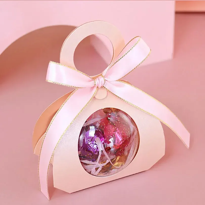 Cute Bow Mini Gift Bag Box for Transparent Ball Open Plastic Clear Bauble Ornament Party Hanging Pendant Gift Package Supplies