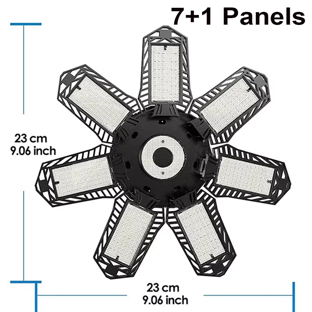 1/2 szt. 7 + 1 odkształcalne panele składana lampa garażowa LED Super jasna żarówka LED E26/E27 oświetlenie sufitowe do warsztatu piwnicy
