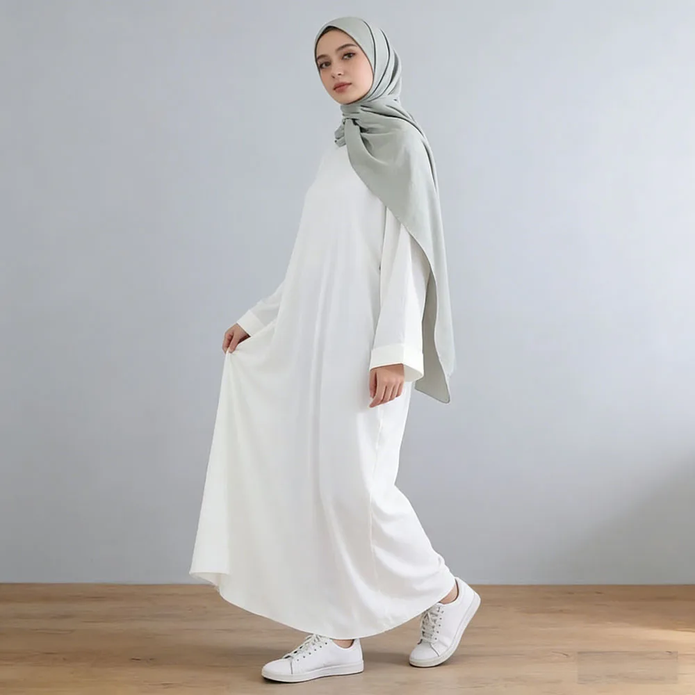 

Скромное повседневное однотонное мусульманское женское платье макси в рубчик с круглым вырезом, турецкий/дубайский арабский кафтан, абайя, джалабия, кафтан для женщин на Ид и Рамадан