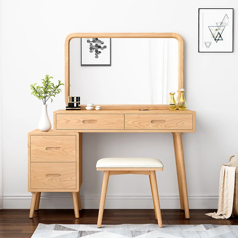 White Oak Solid Wood Dressing Table Simple Modern Style Ladies Makeup Table