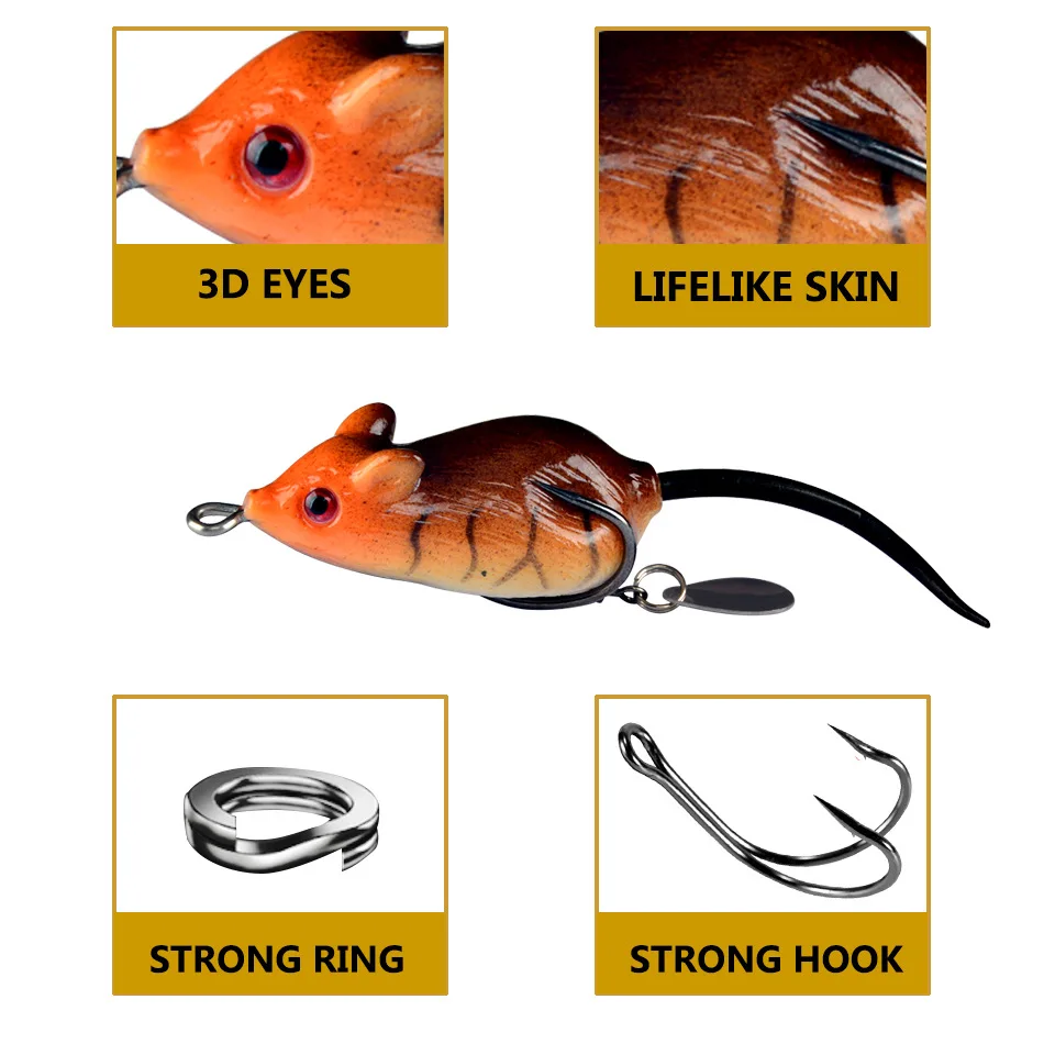 1Pcs Topwater Soft Mouse Bait Fishing Lures 5.5cm 10.5g Treble Hooks Ray Frog Crankbait Artificial Bait Bass Pike Fishing Tackle