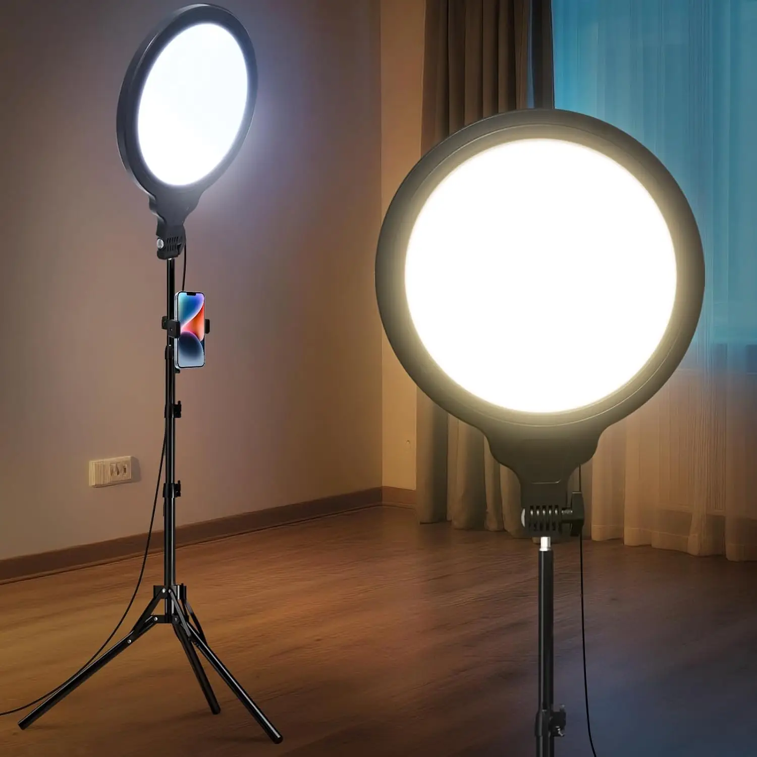 

Ring Light Tripod for iPhone, 14" Circle LED Ring Light with Phone Holder for Photography Video Recording, 3 Color Modes