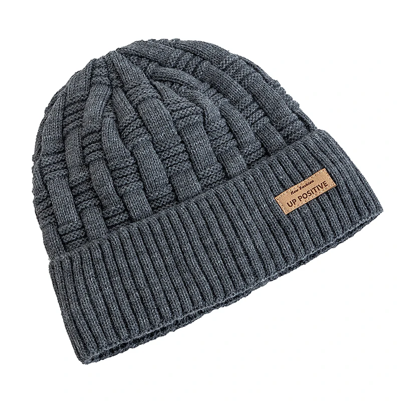 New Style Unisex UP POSITIVE Labal Winter Hats Outdoor Knitted Hats For Men Women Beanie Cap Plush Fur Lined Warm Sports Hats