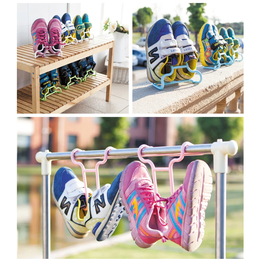 

2 Pcs High Quality Pp Shoe Hanger Multifunctional Kid Shoe Stand Blue Organizer For Closet Entryway Space Saving