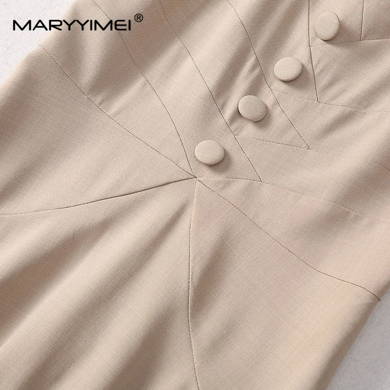 MARYYIMEI Summer New Style Women's Dress V-Neck Raglan Sleeve High waist Button Solid Color Commuter Dresses image 5