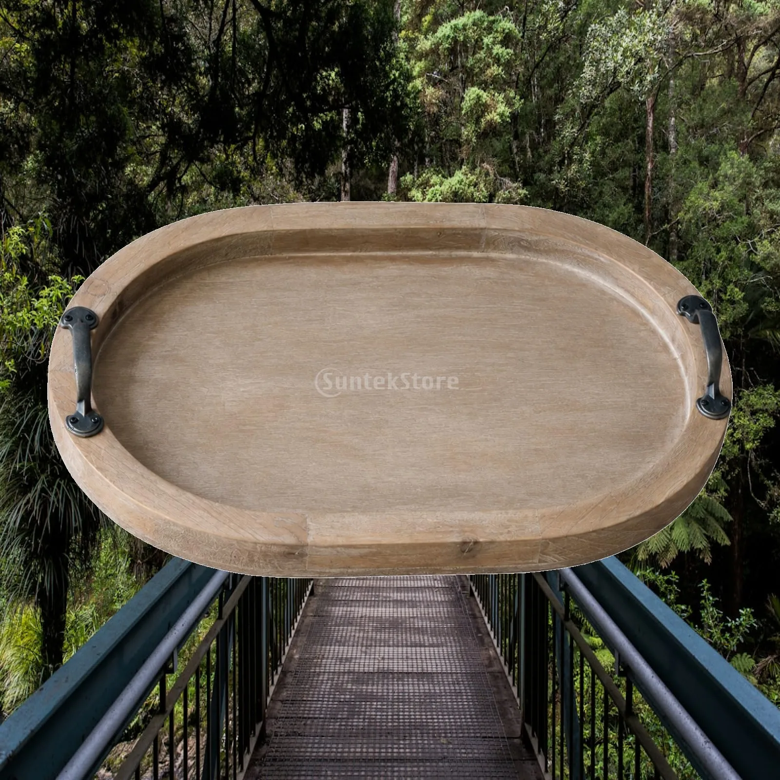 Rustic Wooden Oval Tray for Serving Food and Drinks at Casual Gatherings
