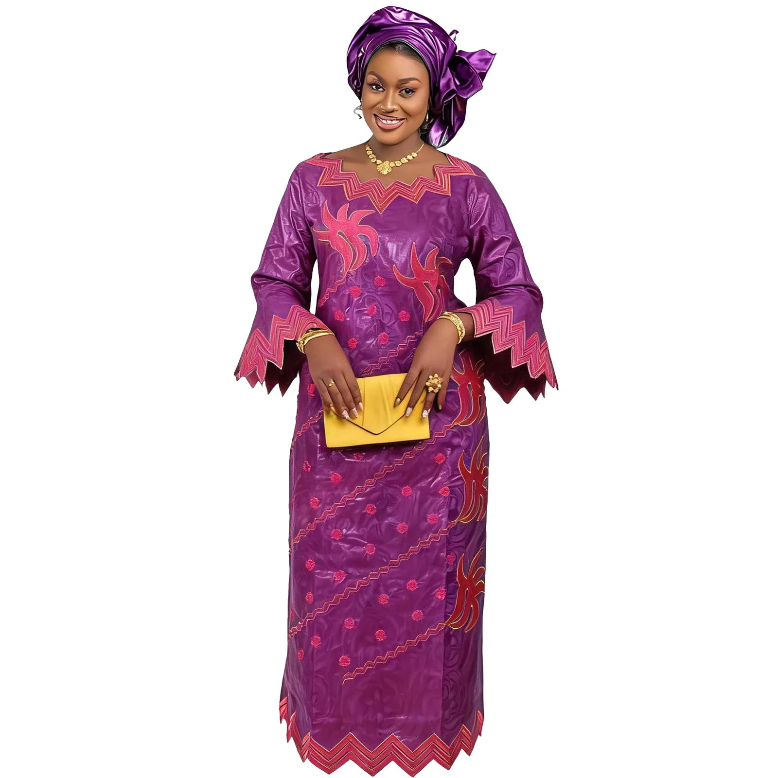 African Dresses For Women Plus Size Bazin Riche Embroidery Design Long Dress With Scarf