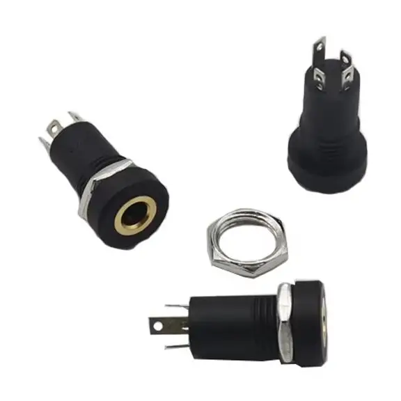 【10-1PCS】3Pin 4Pin 3.5mm Audio Socket 4 Pole Black Panel Mount Gold Plated With Nuts Headphone Socket PJ-392A headphone female