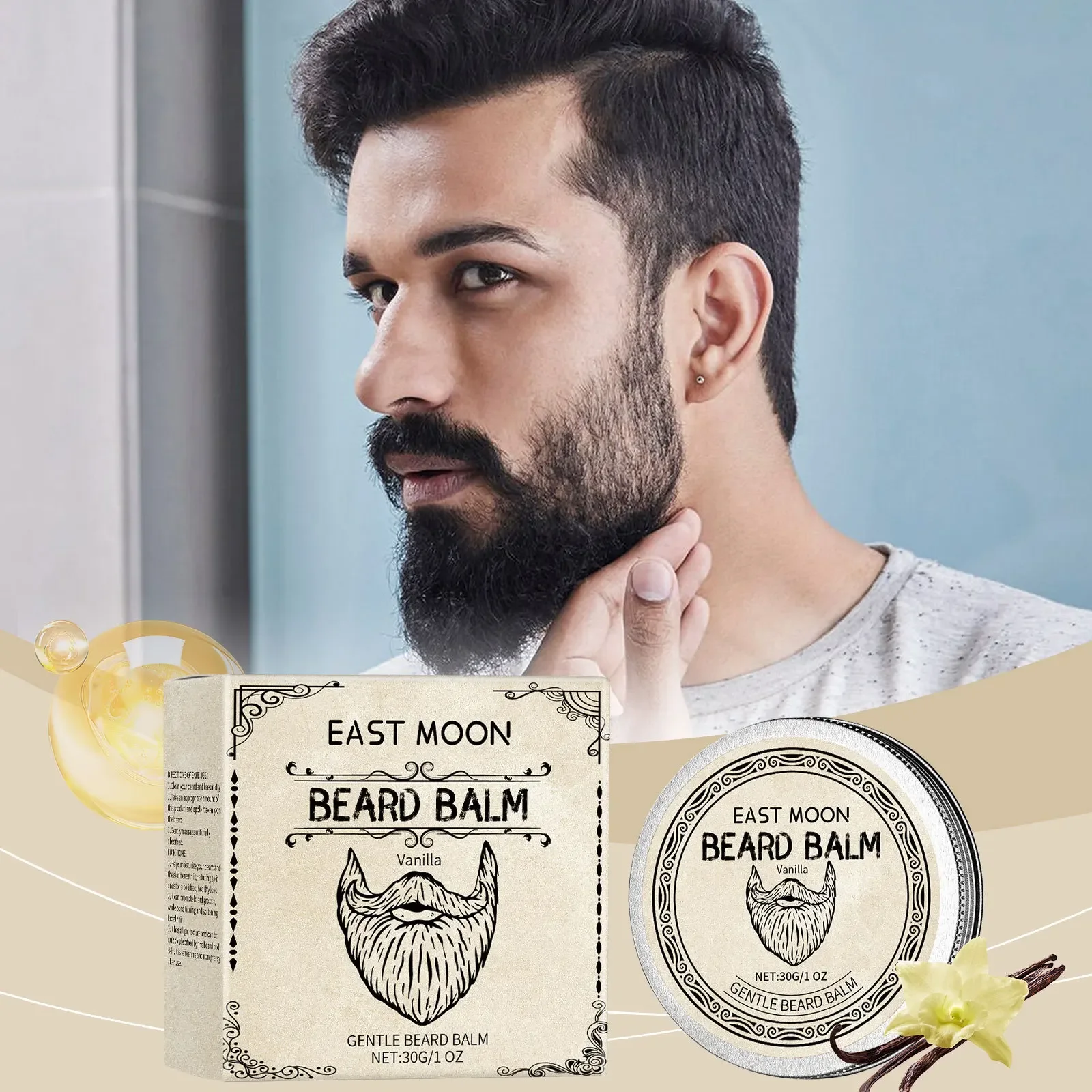 Vanilla Beard Care Wax Natural Vanilla Fragrance Gentle Nourishing Beard Hair Beard Balm for Men Lasting Natural Luster