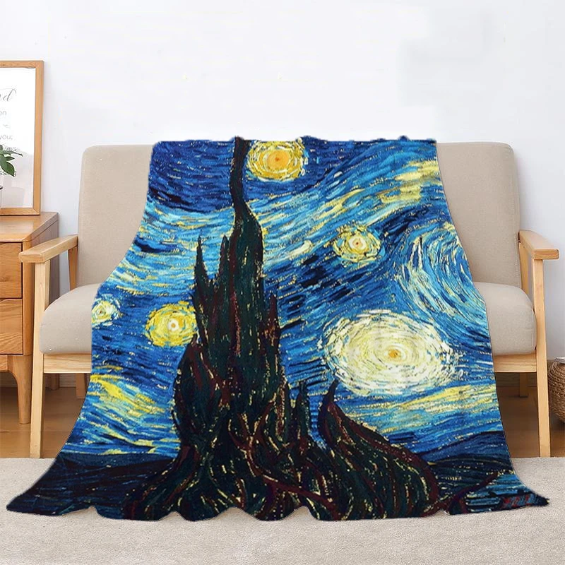 Van Gogh Cute Throw Blanket for Bed Decorative Sofa Blankets Boho Home Decor Bedroom Decoration Bedspread the Fluffy Soft Fleece