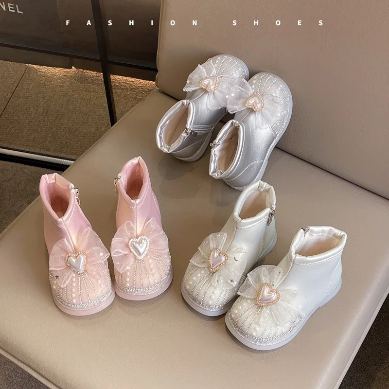 Nuovo autunno inverno paillettes stivali da principessa per bambini di lusso moda strass versatili stivaletti causali per bambini stivaletti da ragazza