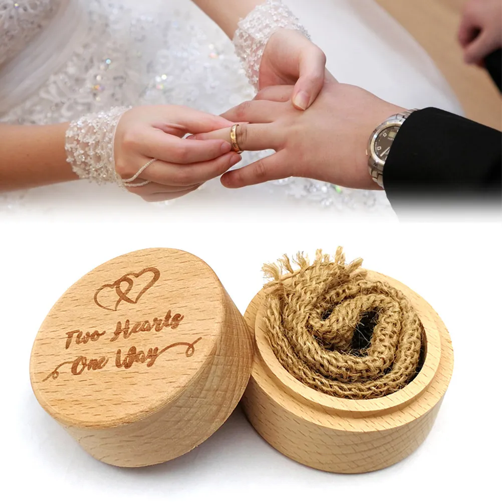 

Vintage Ring Box Wooden Round Rustic Wedding Engagement Holder For Rings Jewelry Storage Small Lightweight Easy Carry