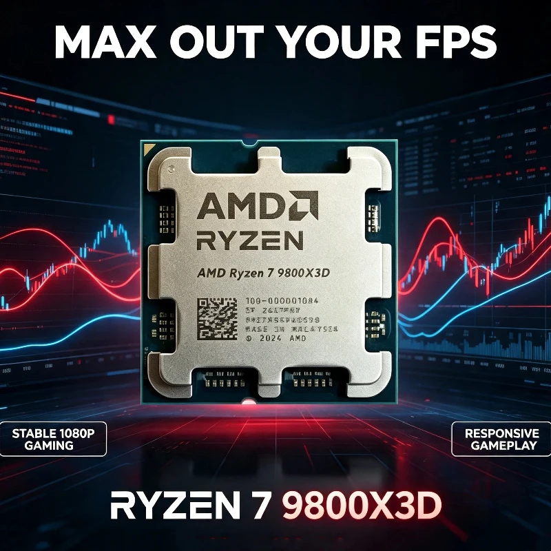 Multi Thread Desktop Computer Chip AMD Ryzen7 9800X3D Zen4 Architecture 4NM AM5 DDR5 4.7GHz Boost Without Cooler