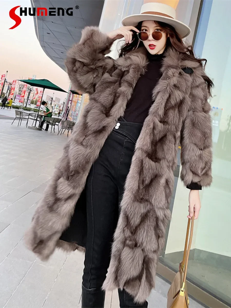 

Fur Jackets Women's Over-knee 2024 Winter New Feminine Thickened Faux Fur Loose Long-sleeve Solid Color Imitation Fox Fur Coats