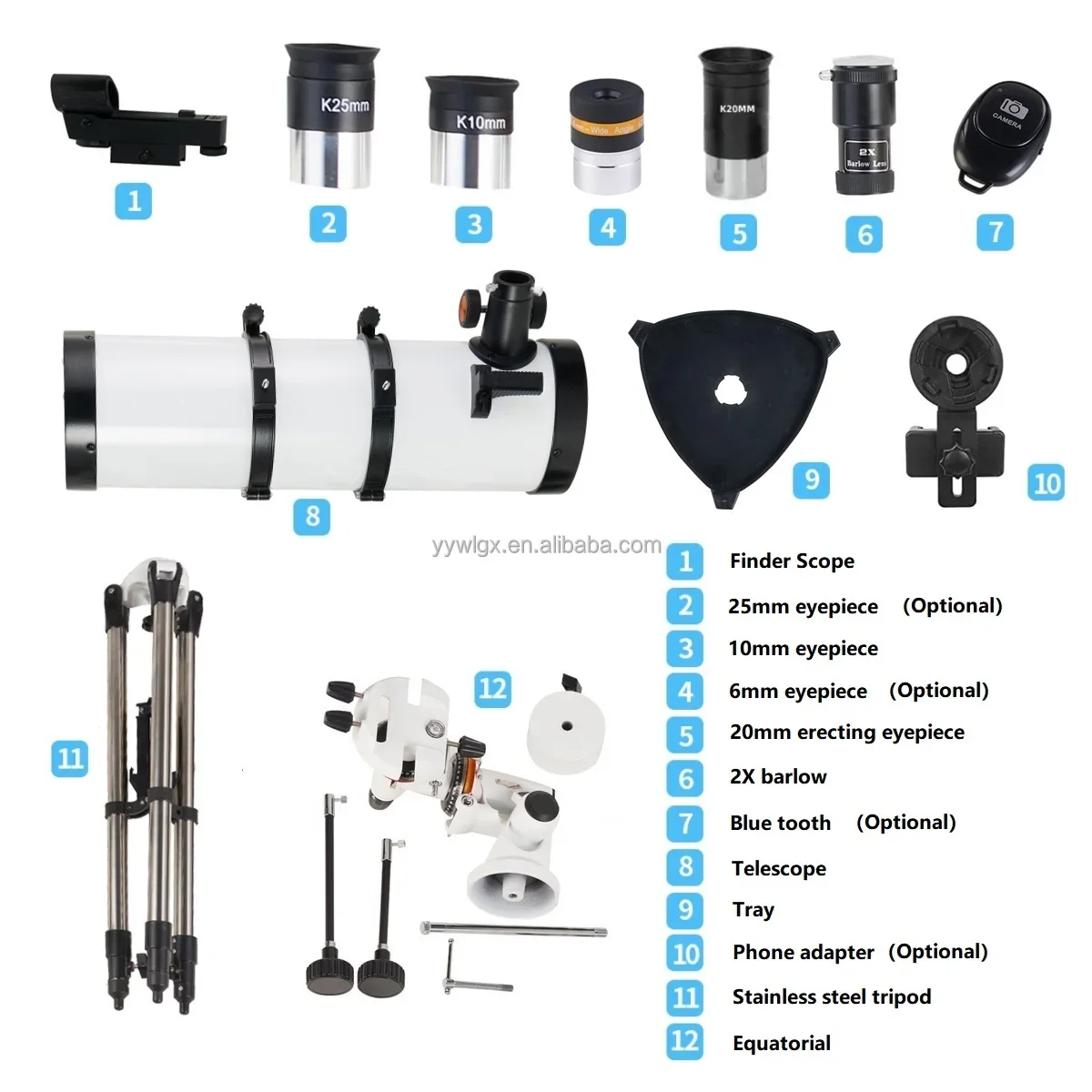 Newtonian-Telescópio refletor astronômico para adultos, tripé em altura ajustável, escopo Red Dot, 130mm, abertura