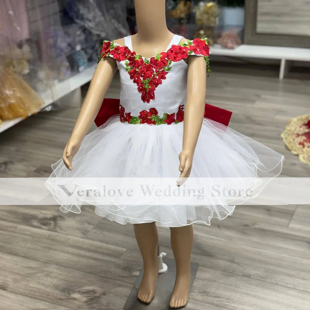 White Red Ball Gown Embroidery Child Princess Dress Removable Skirt Toddler Pageant Birthday Party Dress Girl Flower Gowns